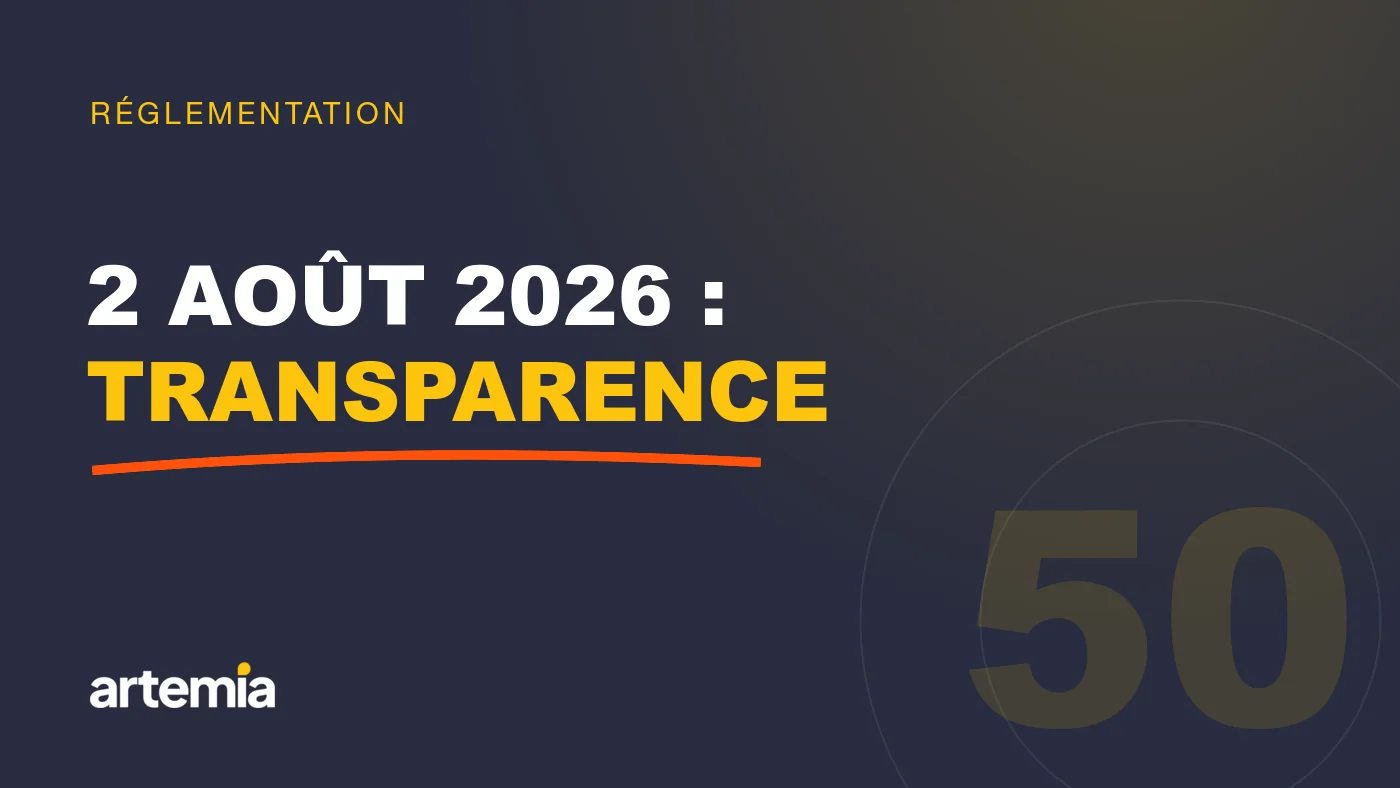 Visuel Artemia : « 2 août 2026 : transparence », sur fond marine.