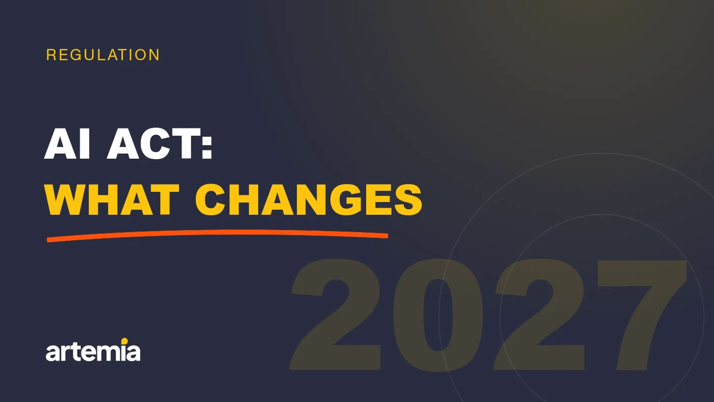 Artemia visual: “AI Act: what changes”, on a navy background.
