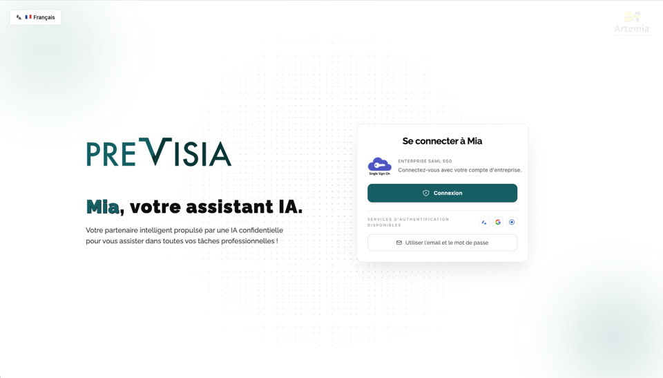 MIA login screen branded for Previsia